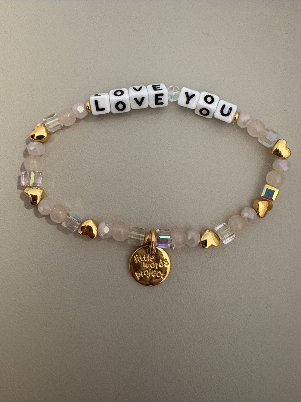 Little Words Project 'Love You' Pink Beaded Charm Bracelet